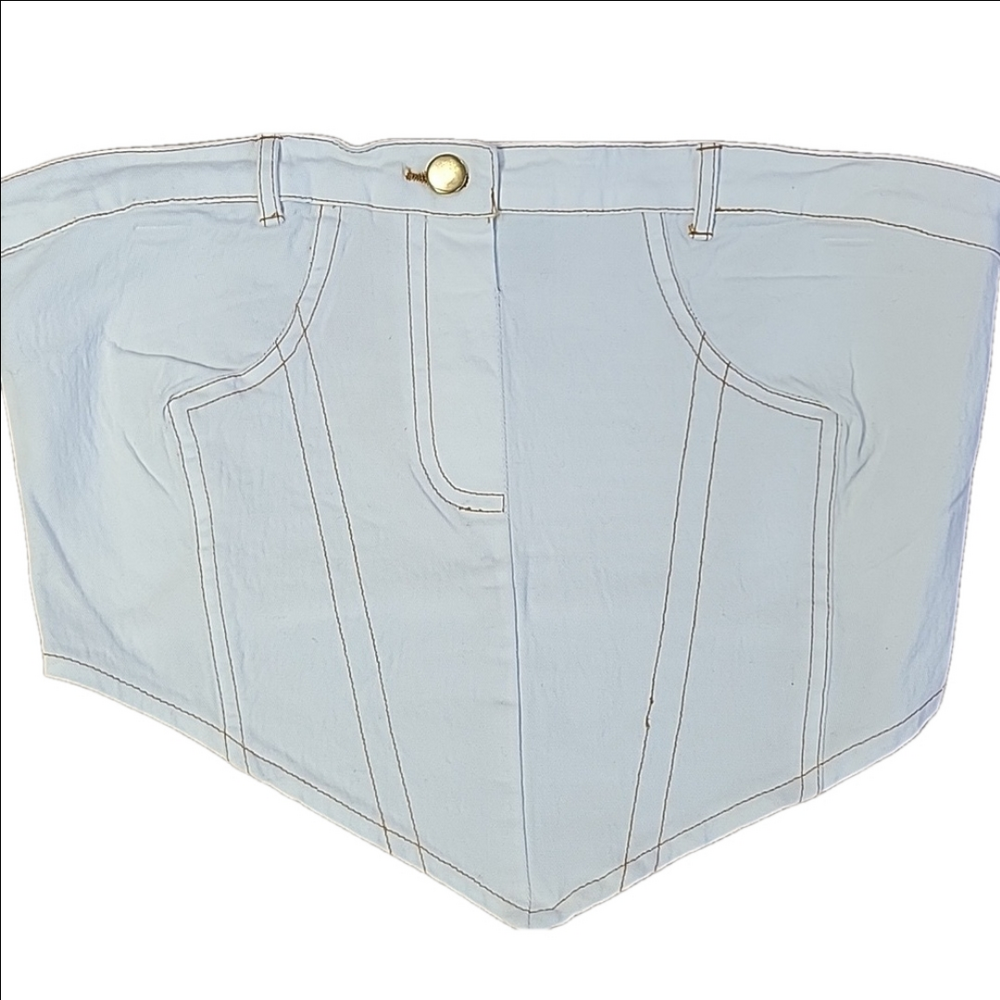 LA Armario White Denim Canadian Tuxedo Tube Top Size Large NWT